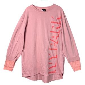 Ivy Park Oversized Long Sleeve Layered Sleeve T-Shirt Shadow Logo Pink Size XXL